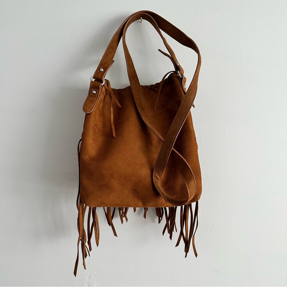 Express faux suede fringe cross body bag - Picture 3 of 5
